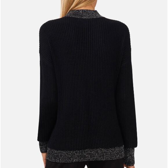 New ~ HALOGEN ~ Metallic Stripe Mock Neck Sweater Size M Ret $89 - Picture 2 of 7